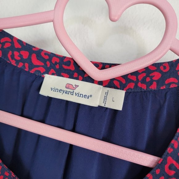 Vineyard Vines Leopard Print Tiered Dress Button Front Red V Neck Womens Size L - Picture 3 of 4